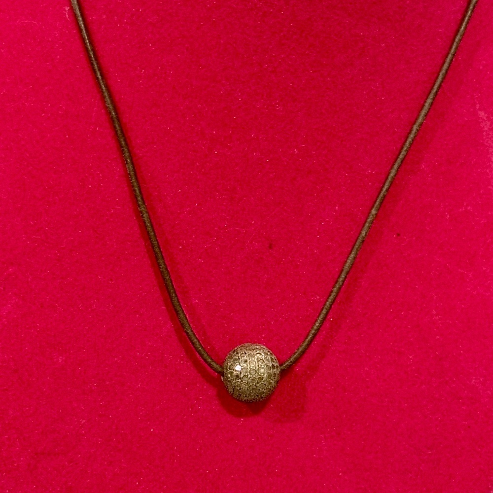 Diamond Pave Circle Pendant Necklace on Leather